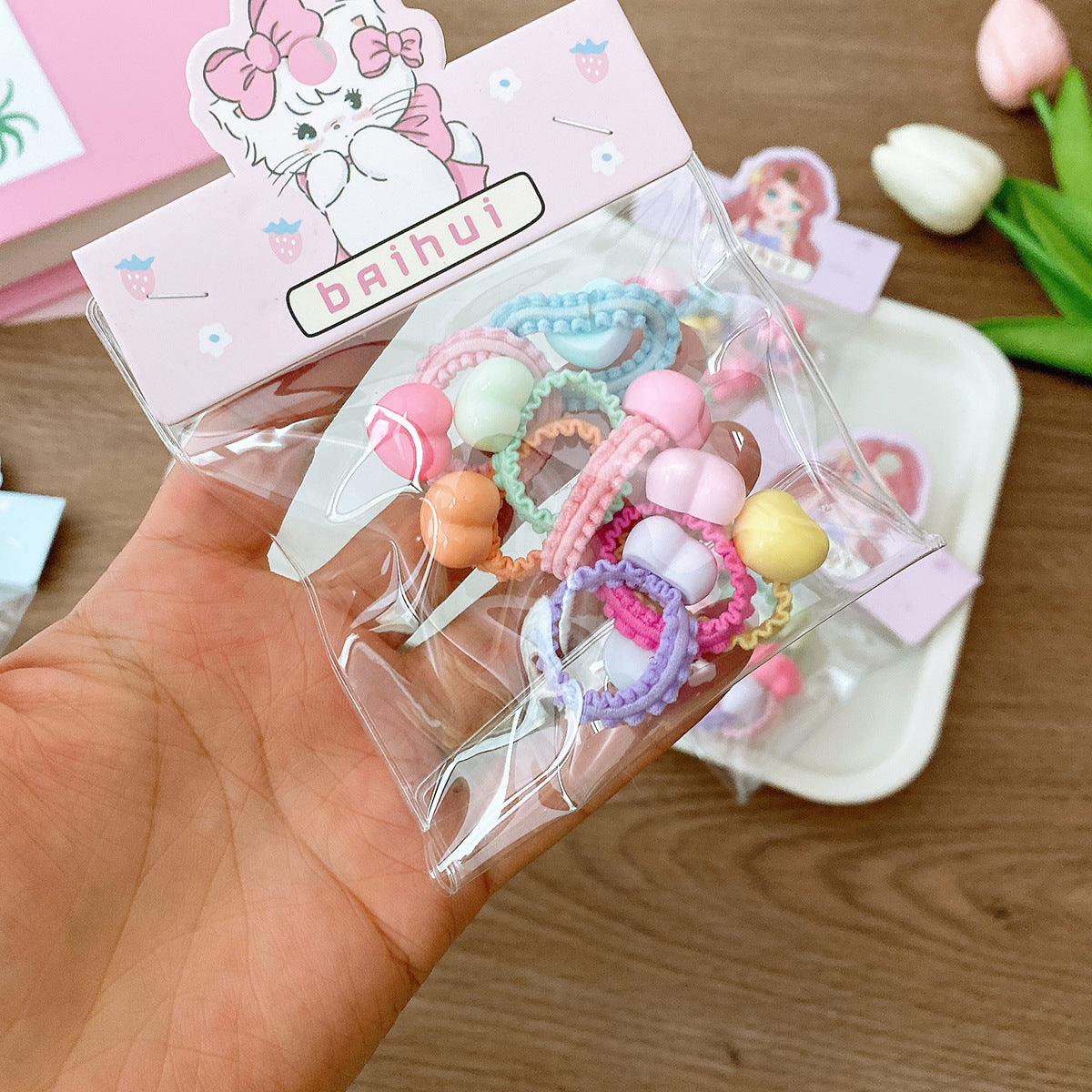 8 Bags Candy Color Small Size Children Ruffles Hair Rope