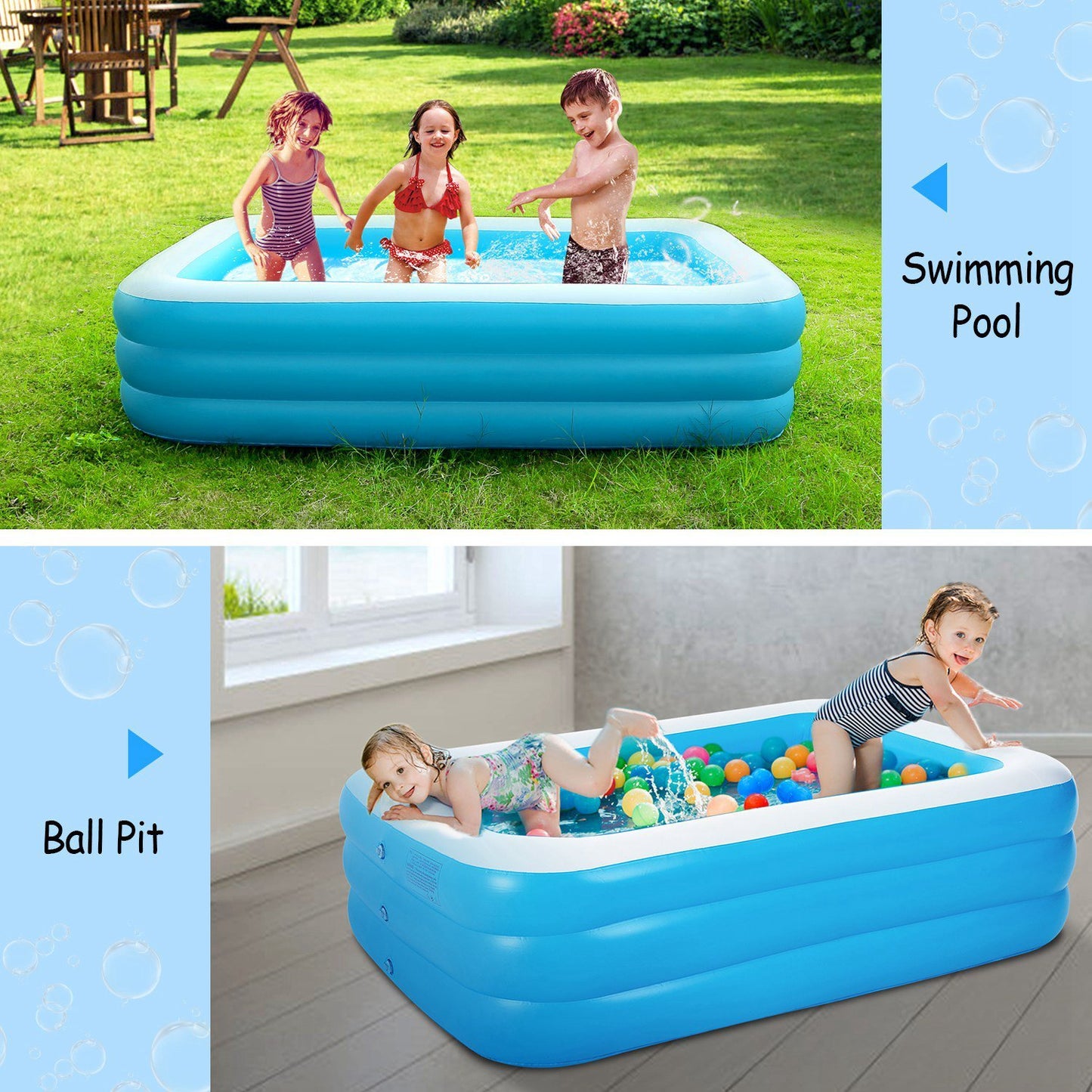 1Pc Inflatable Swimming Pools Family Swim Play Center Pool Blow Up Kiddie Pool For Family Inflatable Lounge Pool For Kids 120x72x24in