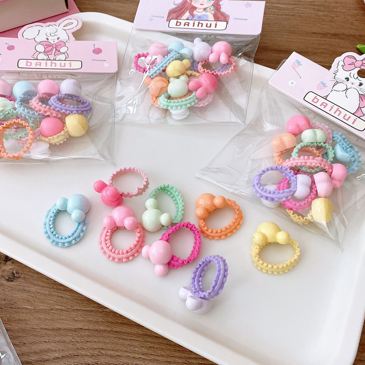 8 Bags Candy Color Small Size Children Ruffles Hair Rope