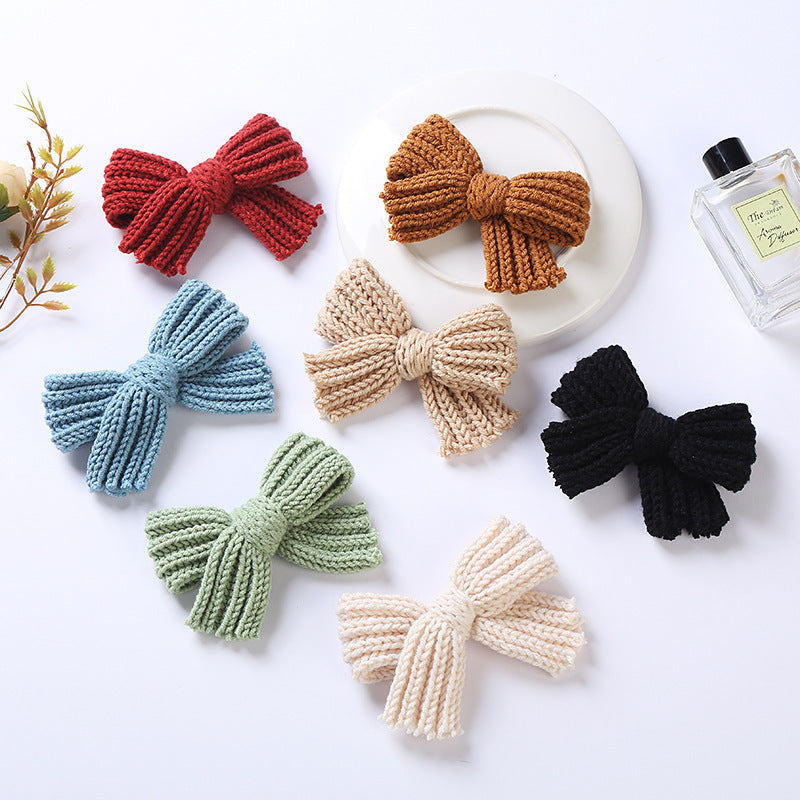 Girls' Yarn Bow Hair Maca Color Pair Clips