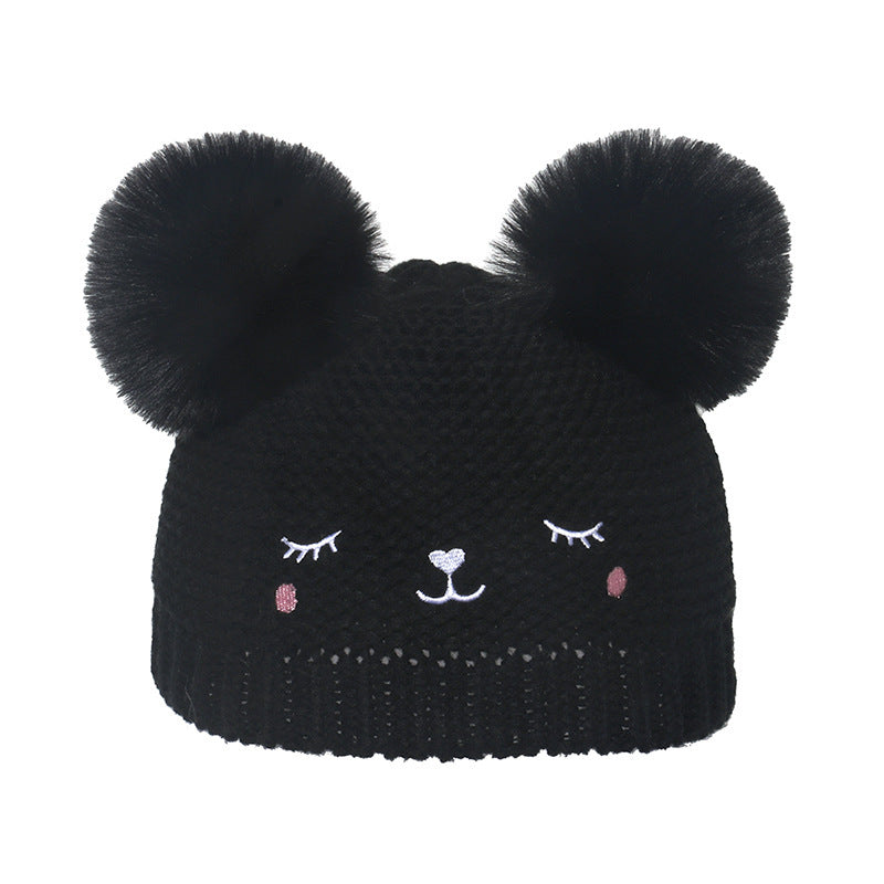 Winter Double Fur Ball Woolen Cap