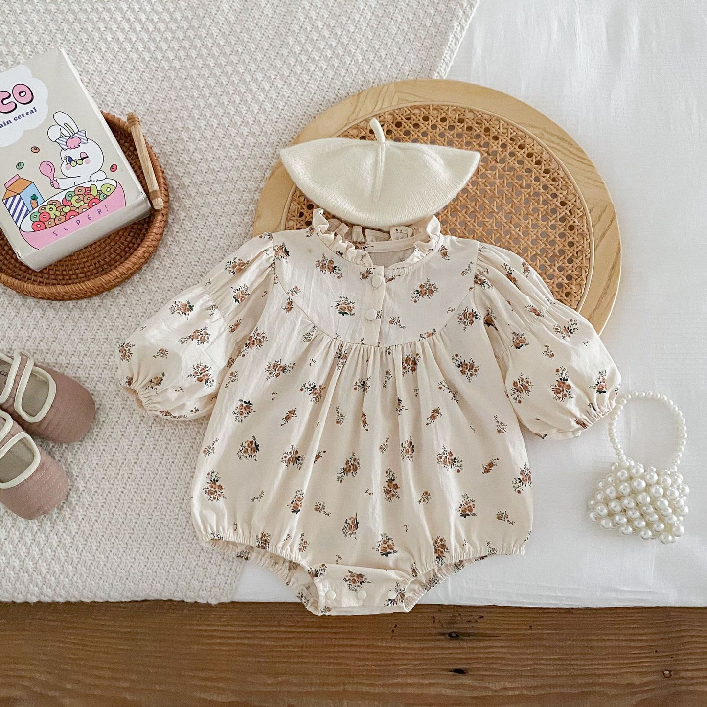 Girls' Spring Thin Korean Floral Long Sleeve Butt Wrap Clothes