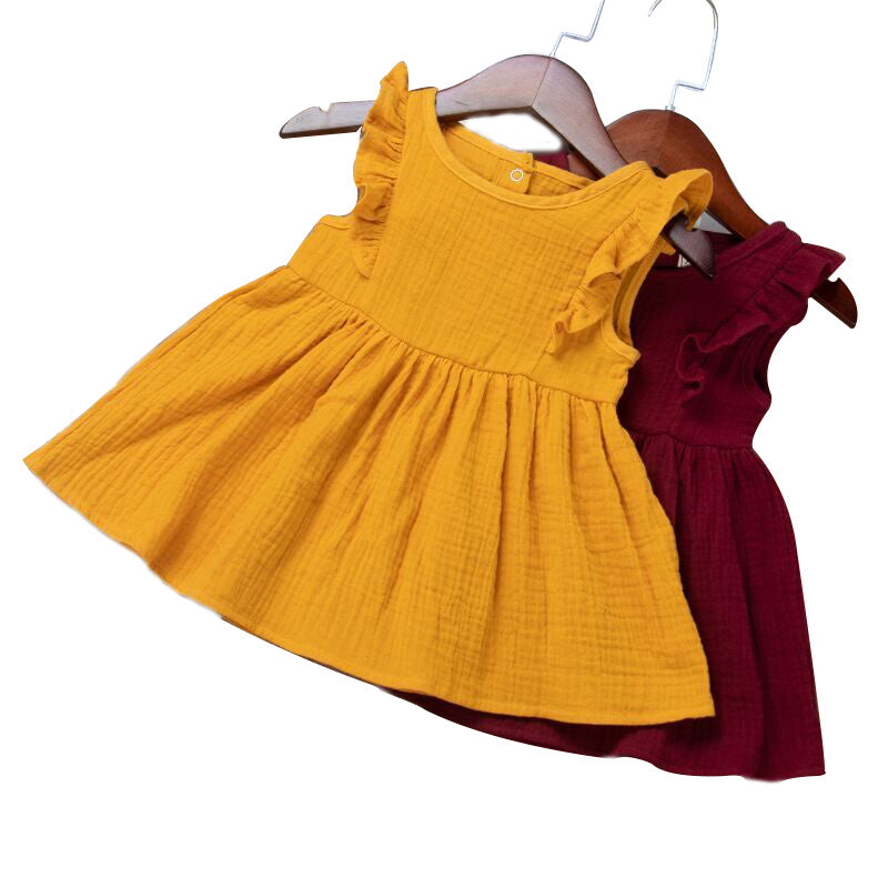 Baby Girls Chlidren Clothes Solid Color Dress Knee