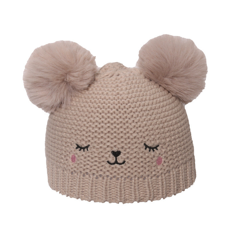 Winter Double Fur Ball Woolen Cap