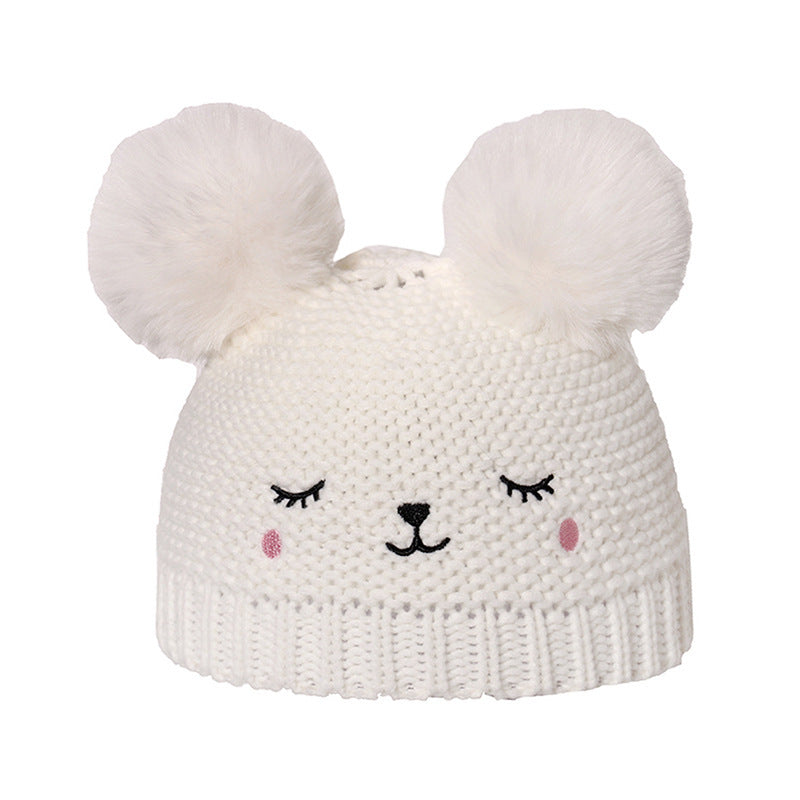 Winter Double Fur Ball Woolen Cap