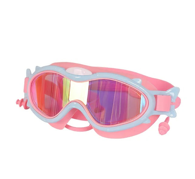 Kids Swim Goggles With Ear Plugs UV Protection Anti-Fog Leak Proof Wide View Pool Swimming Goggles
