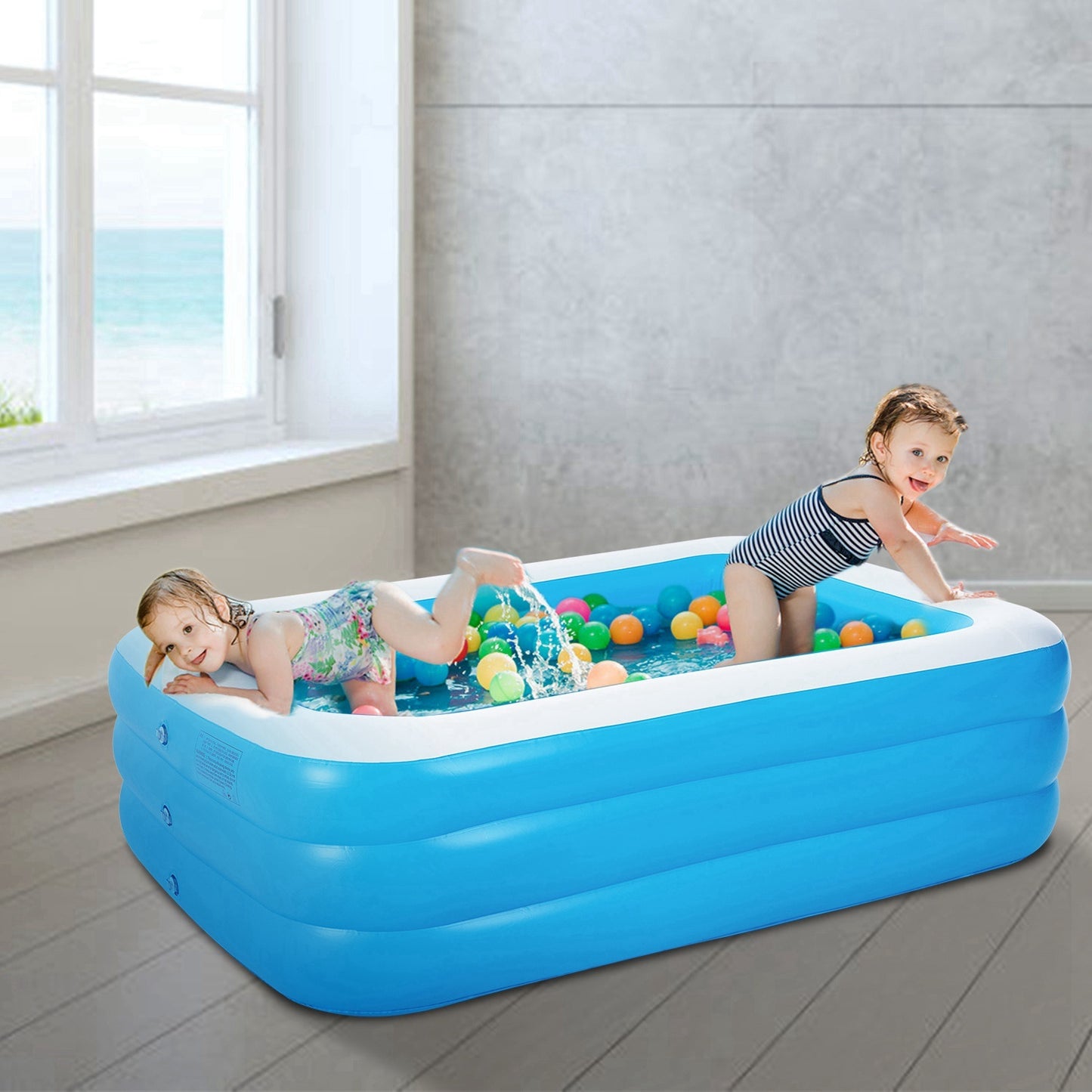 1Pc Inflatable Swimming Pools Family Swim Play Center Pool Blow Up Kiddie Pool For Family Inflatable Lounge Pool For Kids 120x72x24in