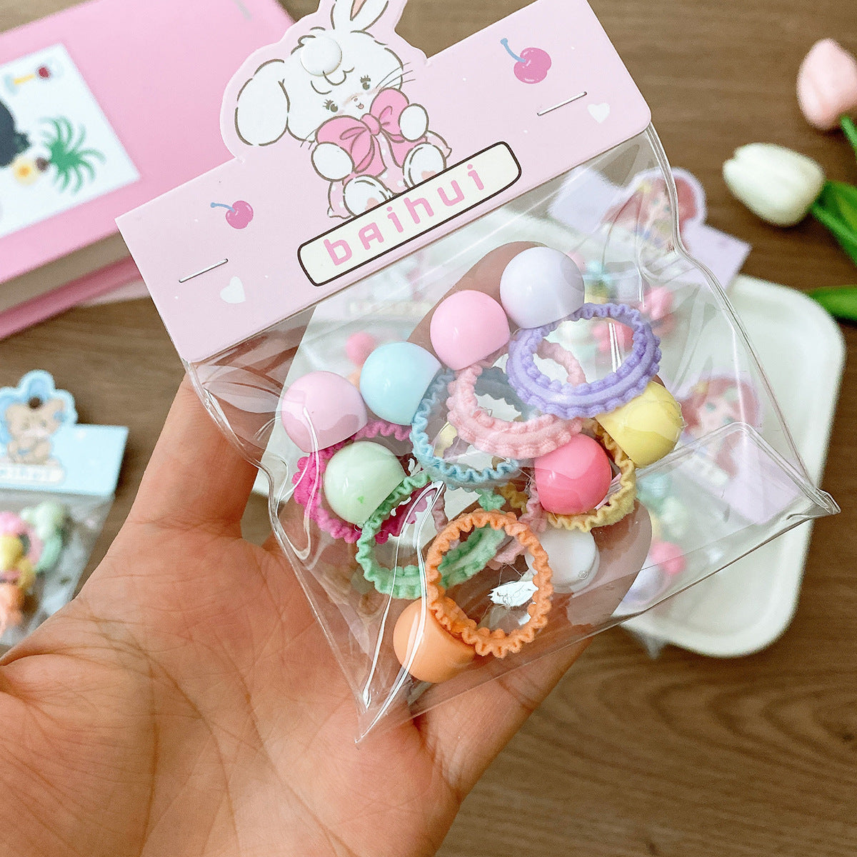 8 Bags Candy Color Small Size Children Ruffles Hair Rope
