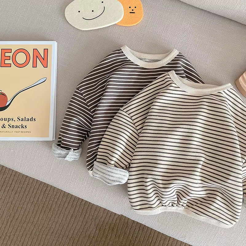 1-6Y Spring Autumn Stripe Kids Hoodie Classcial O-Neck Girls Boys Bottoming Hoodie Sweatshirts Long Sleeve Children T-Shirts