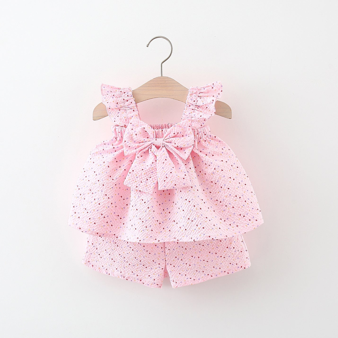 Flying Sleeve Length Bowknot Dress Shorts Two-piece Set