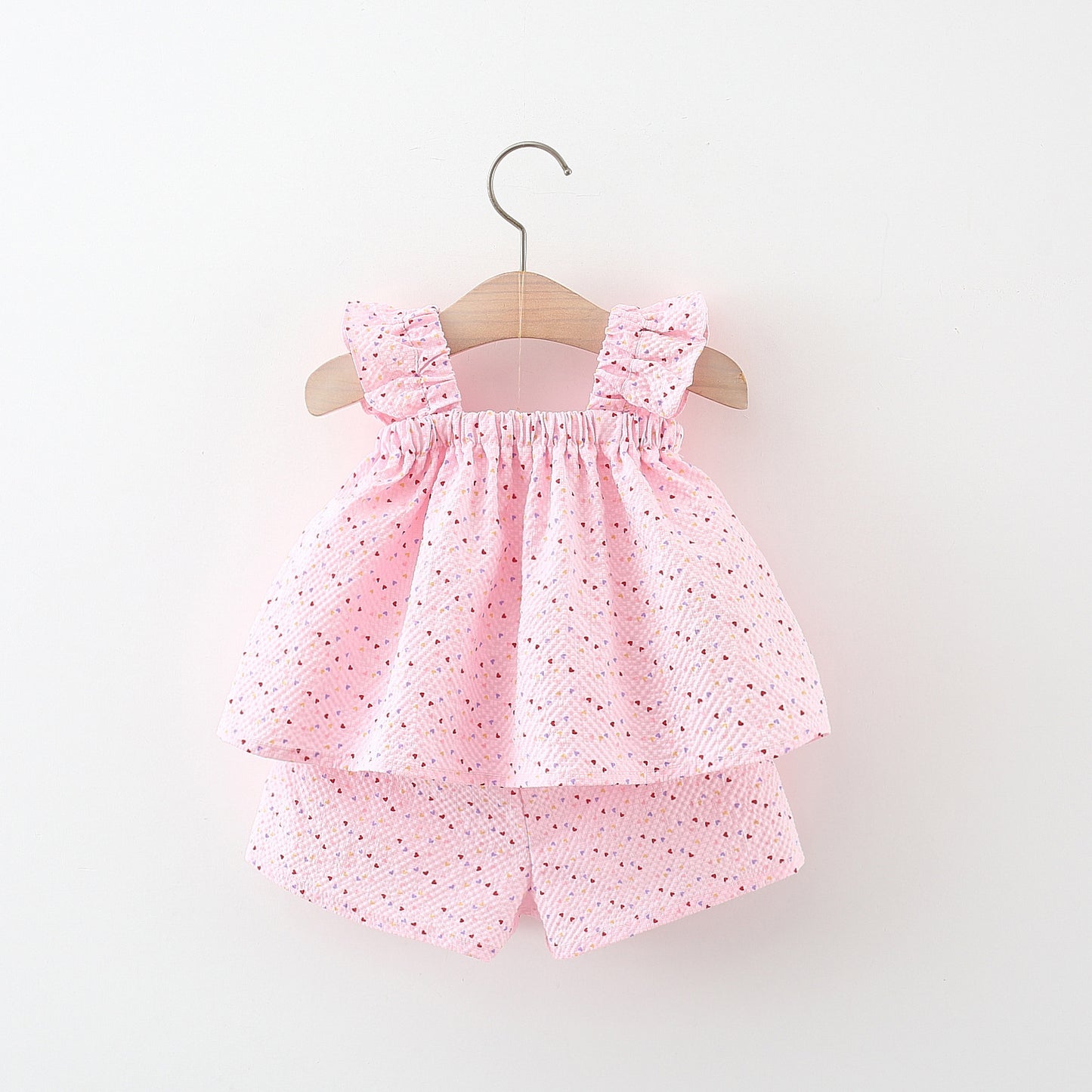 Flying Sleeve Length Bowknot Dress Shorts Two-piece Set