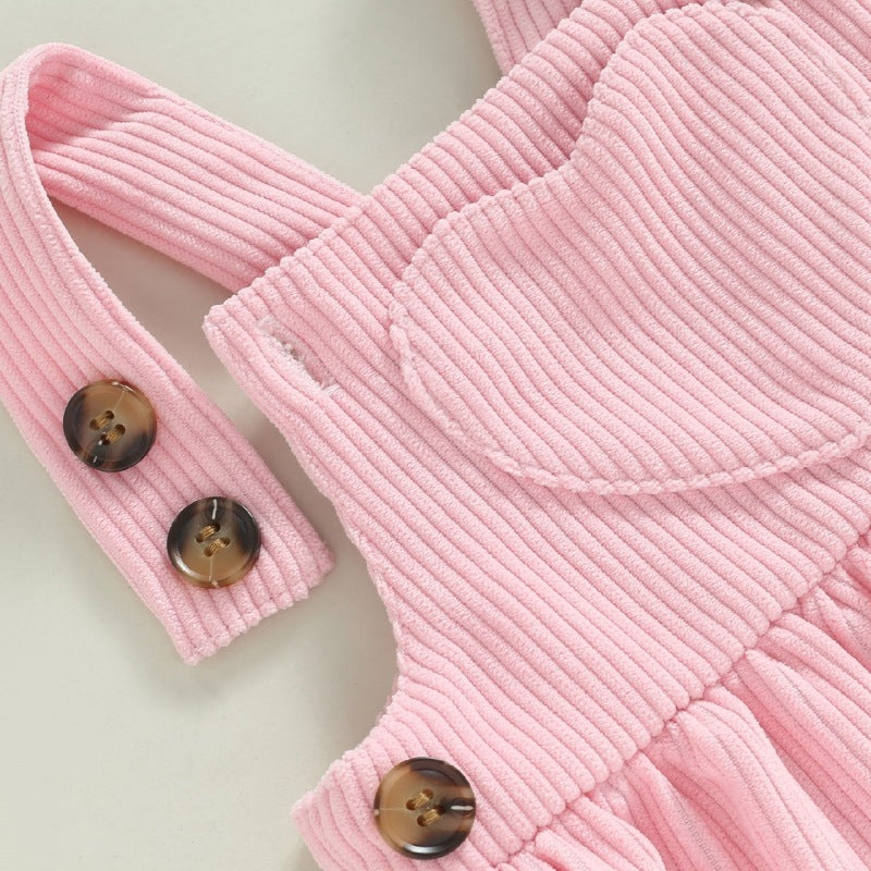 Baby Suspender Skirt Outfit Girls' Printed Top Siamese Triangle Romper Two-piece Corduroy Skirt