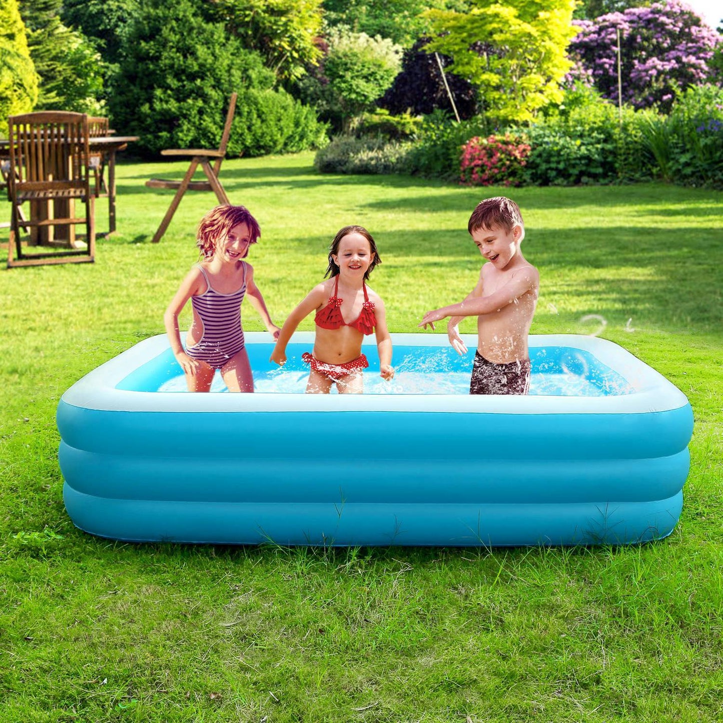 1Pc Inflatable Swimming Pools Family Swim Play Center Pool Blow Up Kiddie Pool For Family Inflatable Lounge Pool For Kids 120x72x24in