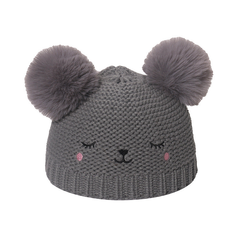 Winter Double Fur Ball Woolen Cap