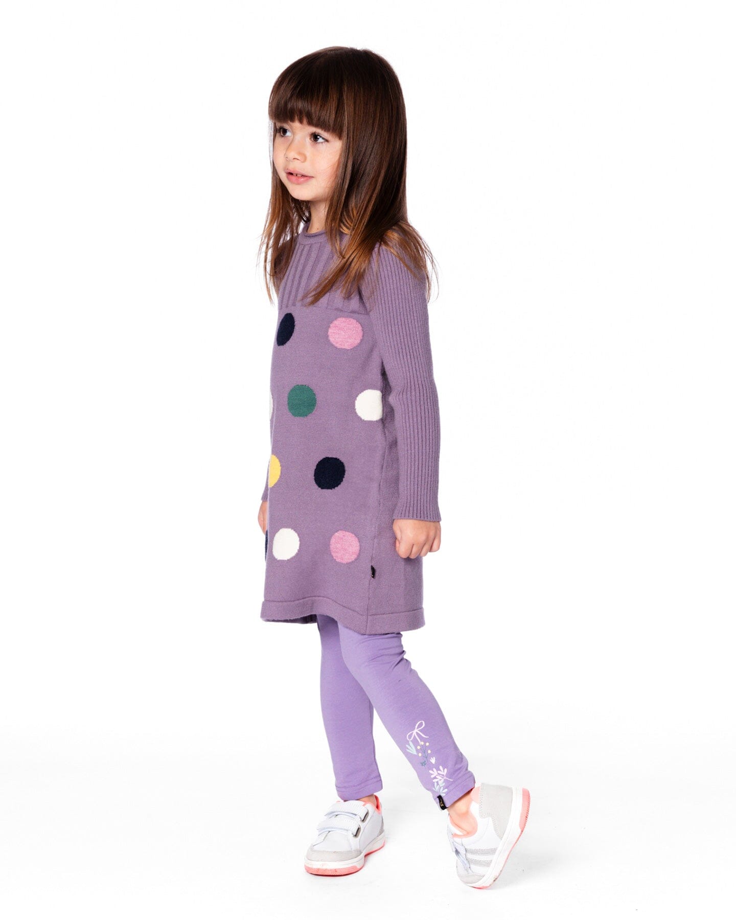 Organic Cotton Jersey Leggings Purple Gray With Floral Detail