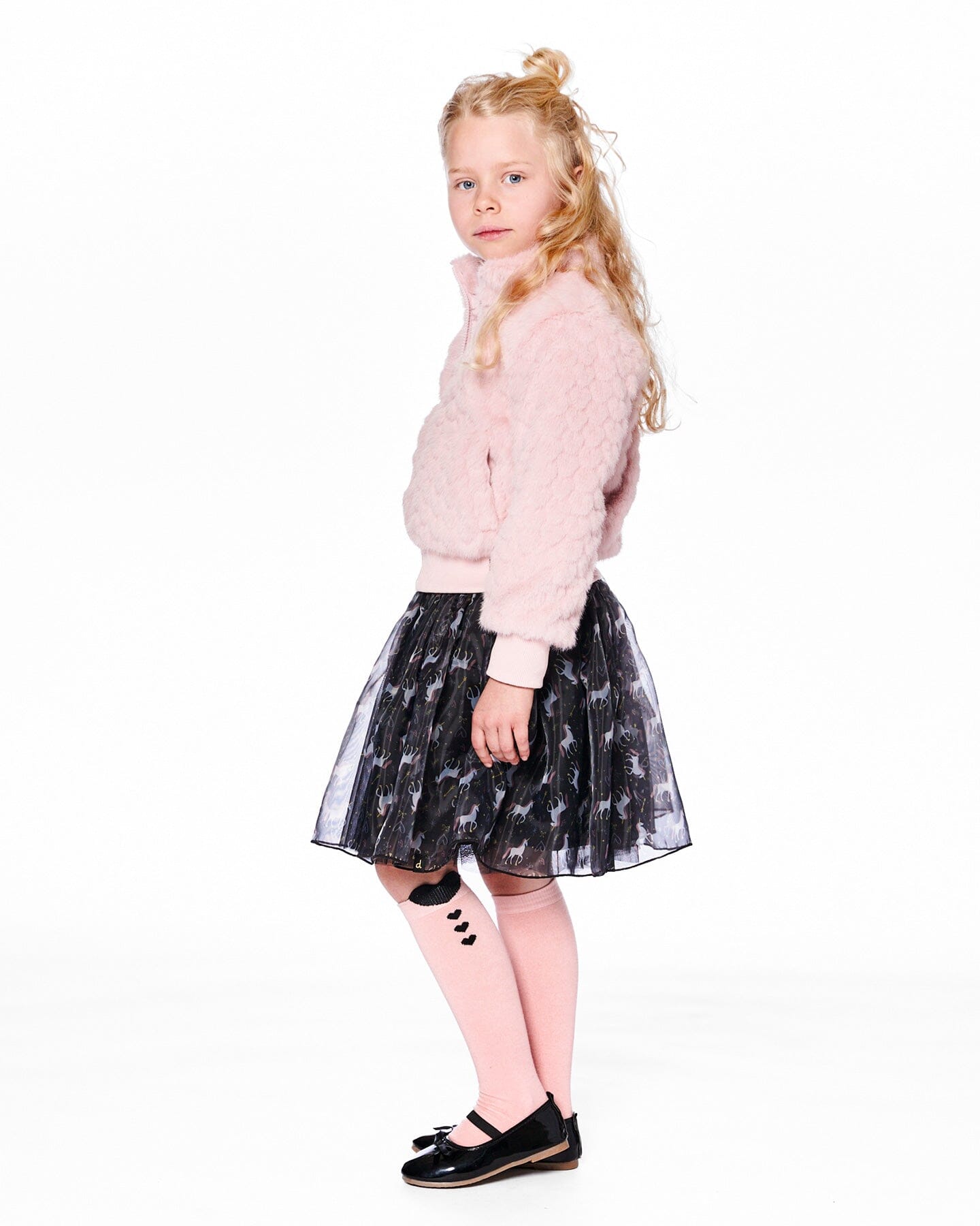 Organza And Mesh Skirt Black With Unicorn Print