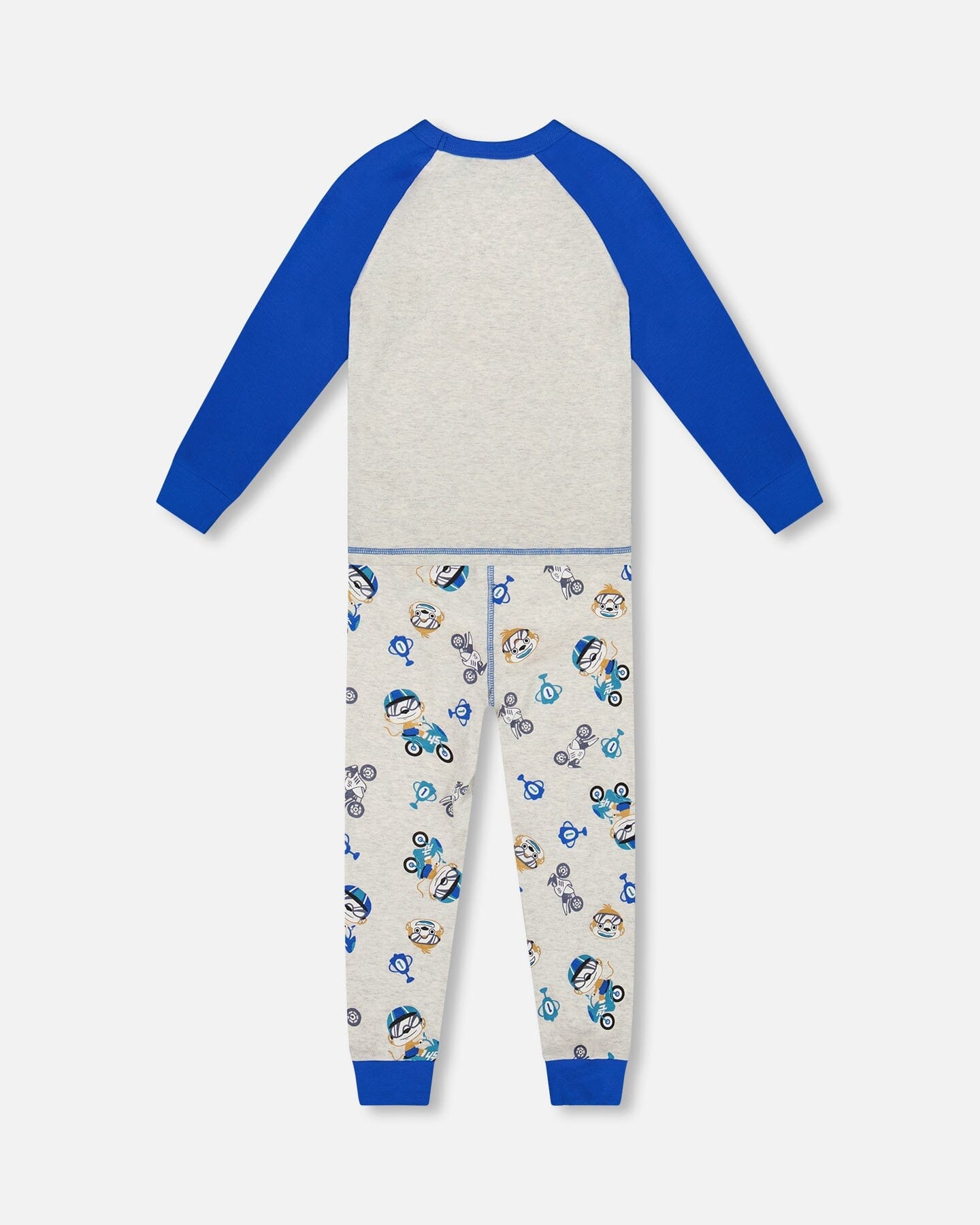 Two-Piece Organic Cotton Pajama Set Beige Monkey Print