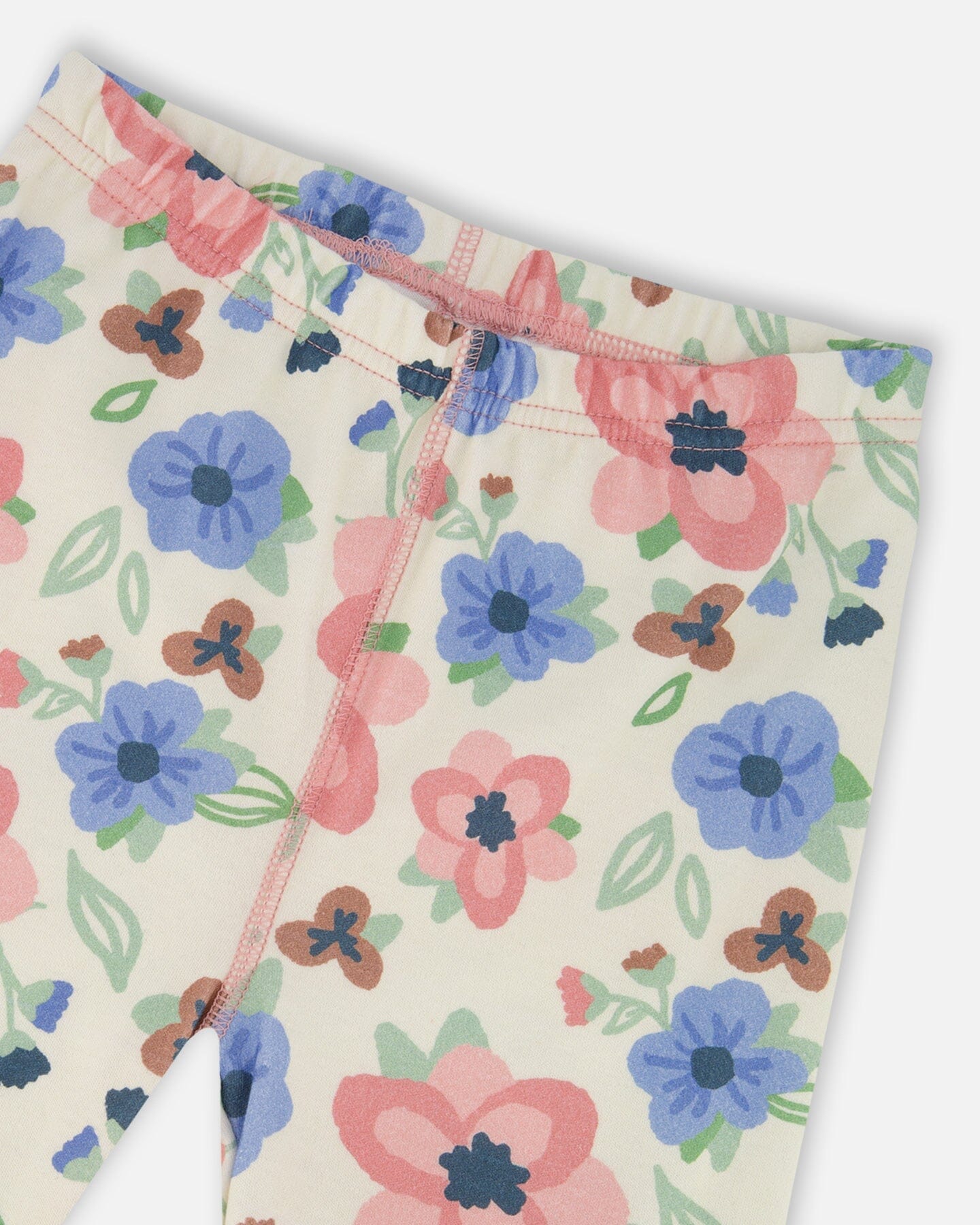 Organic Cotton Two-Piece Pajamas Off-White Flower Print