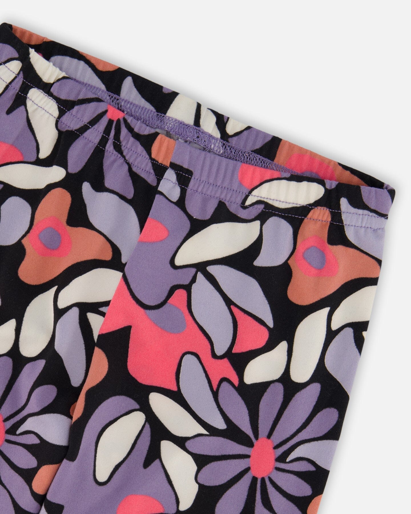 Stretch Jersey Leggings Black Retro Flower Print
