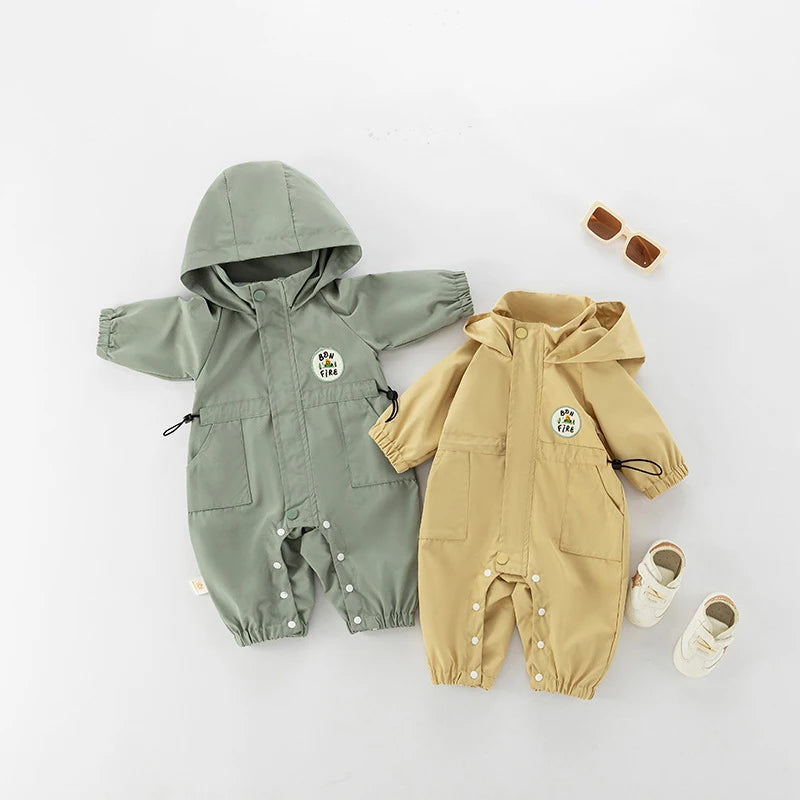 Autumn Baby Romper Outdoor Jacket 0-2Y Unisex Infant Casual Double-Layer Hooded Jumpsuit Toddler Warm Outwear Clothes