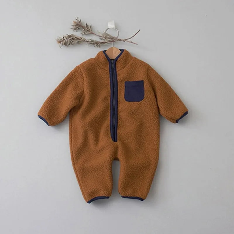 Winter Baby Romper Infant Warm Lamb Fleece Patchwork Jumpsuit Toddler Outwear