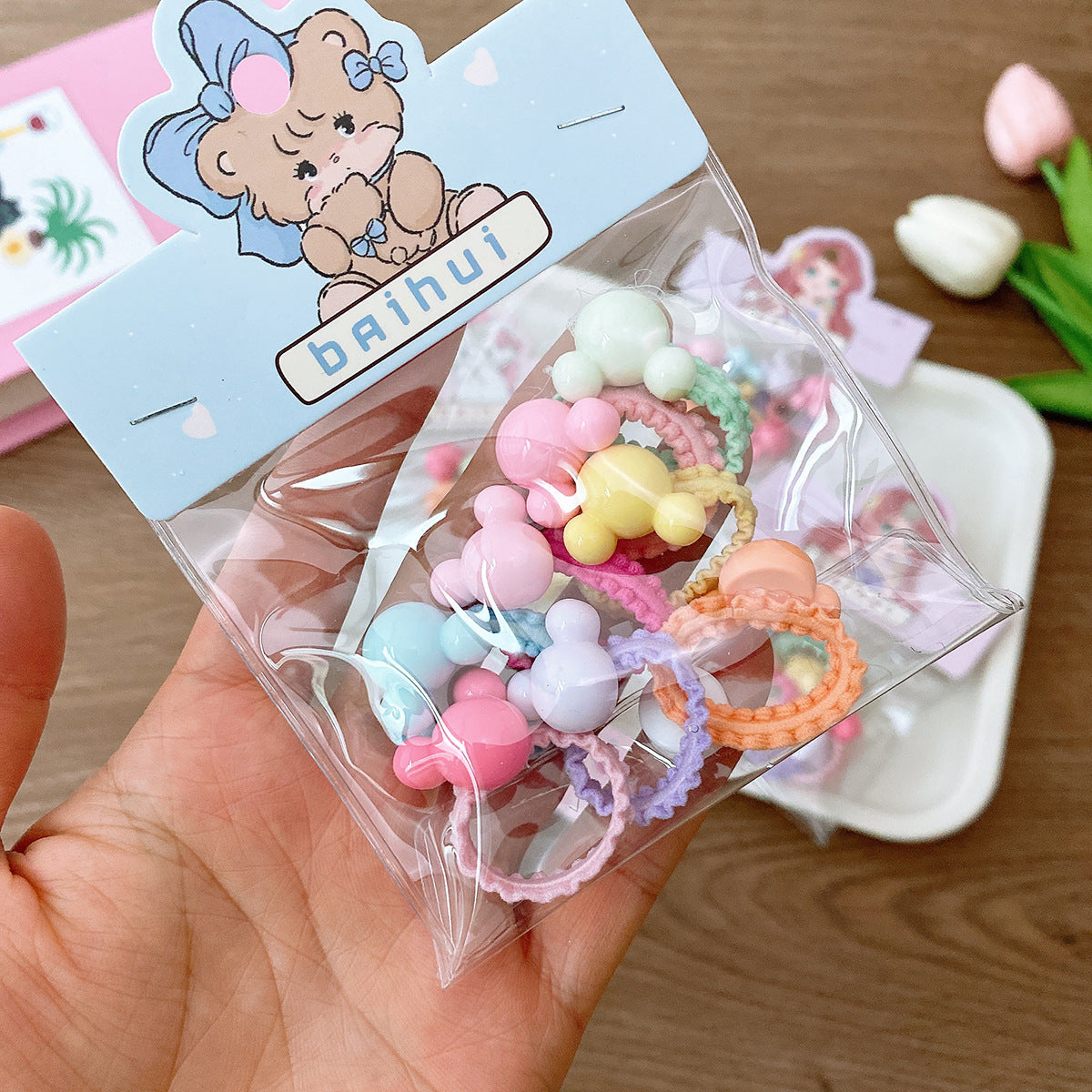 8 Bags Candy Color Small Size Children Ruffles Hair Rope