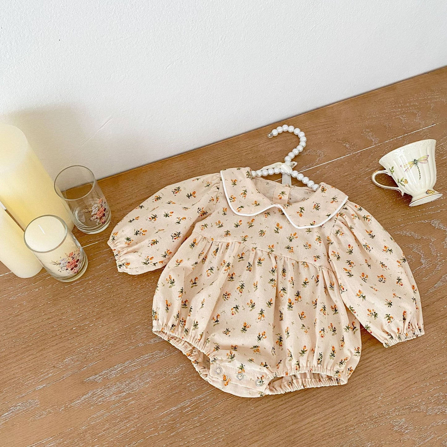 Baby Girl Doll Collar Floral Long-sleeved Triangle Romper