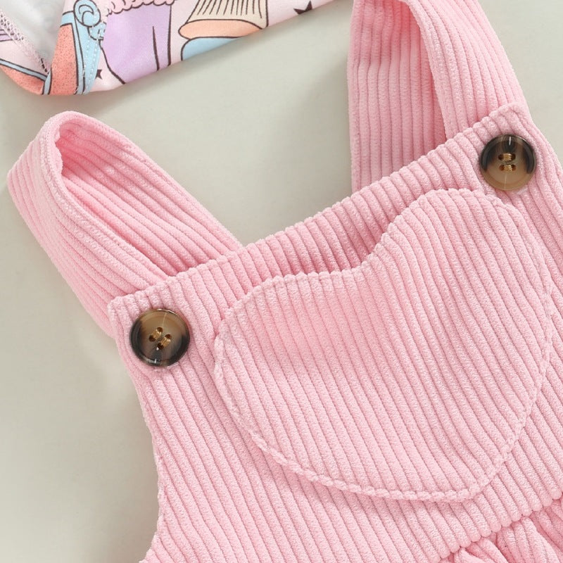 Baby Suspender Skirt Outfit Girls' Printed Top Siamese Triangle Romper Two-piece Corduroy Skirt