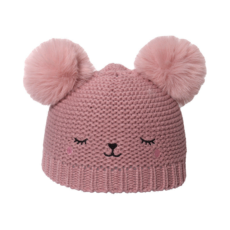 Winter Double Fur Ball Woolen Cap