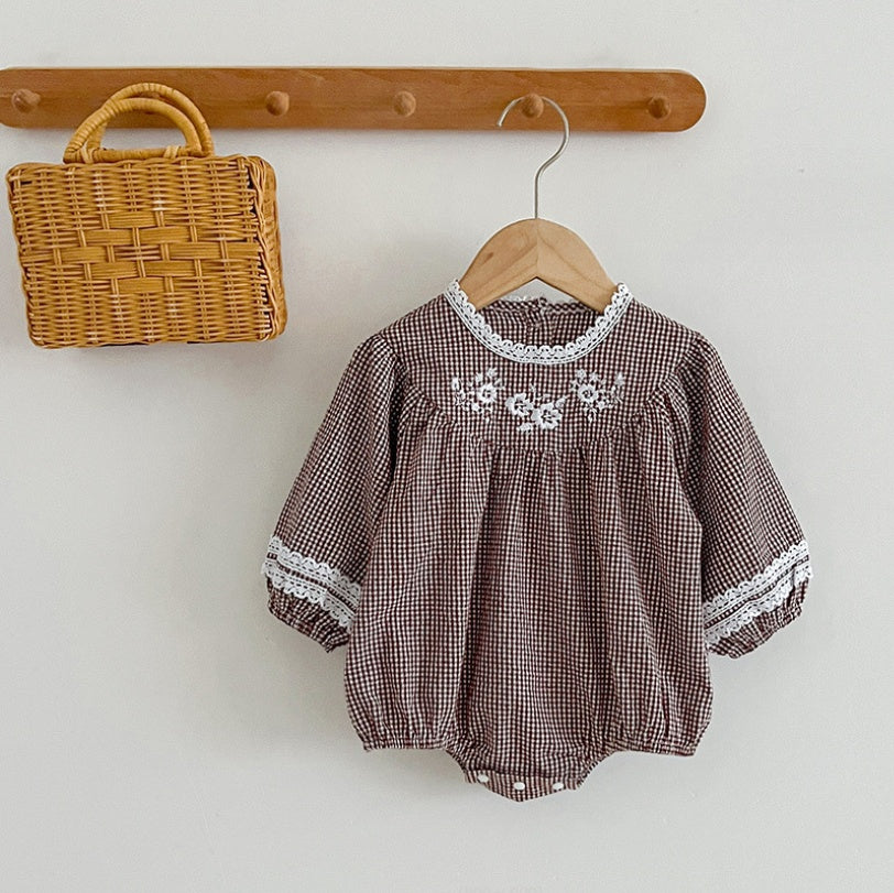 Baby Girl Doll Collar Floral Long-sleeved Triangle Romper