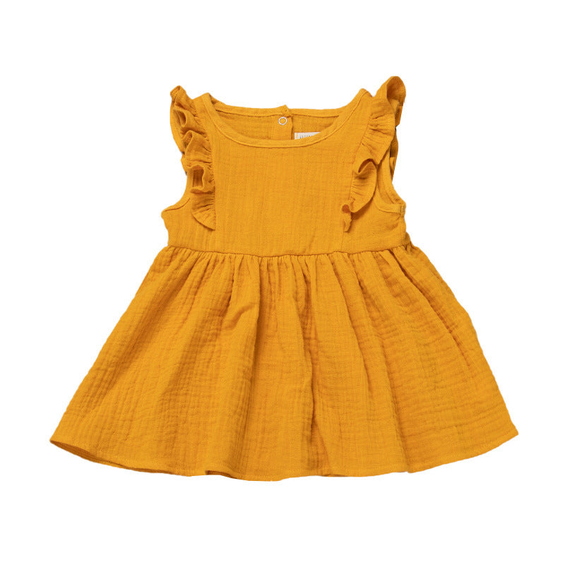 Baby Girls Chlidren Clothes Solid Color Dress Knee