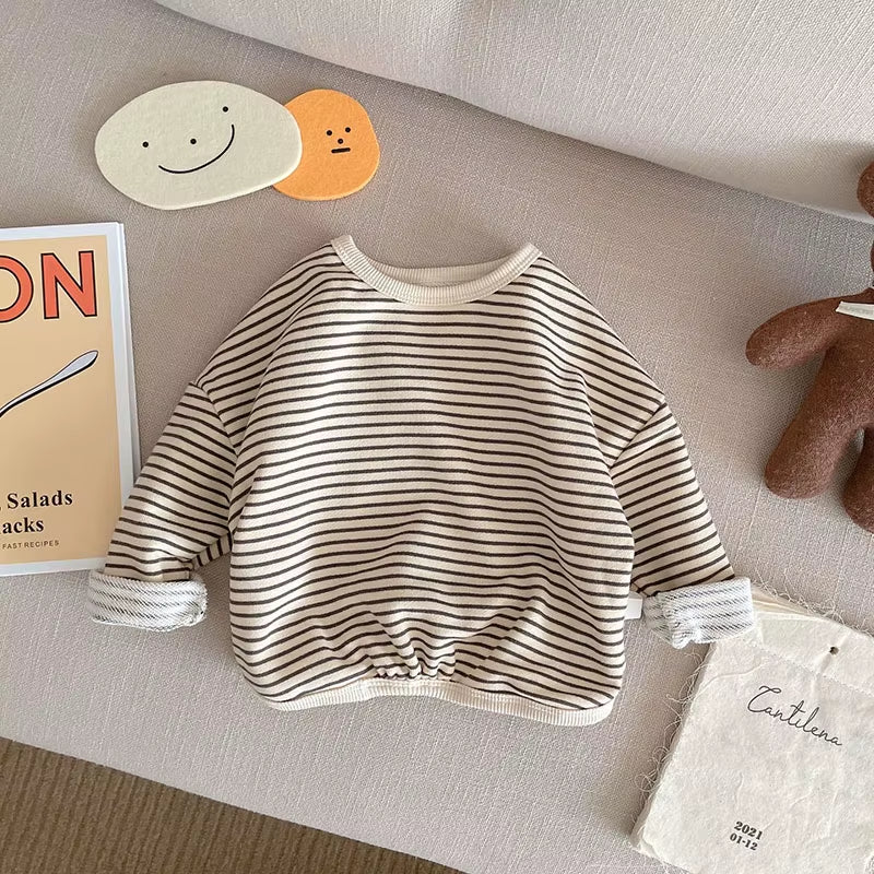1-6Y Spring Autumn Stripe Kids Hoodie Classcial O-Neck Girls Boys Bottoming Hoodie Sweatshirts Long Sleeve Children T-Shirts