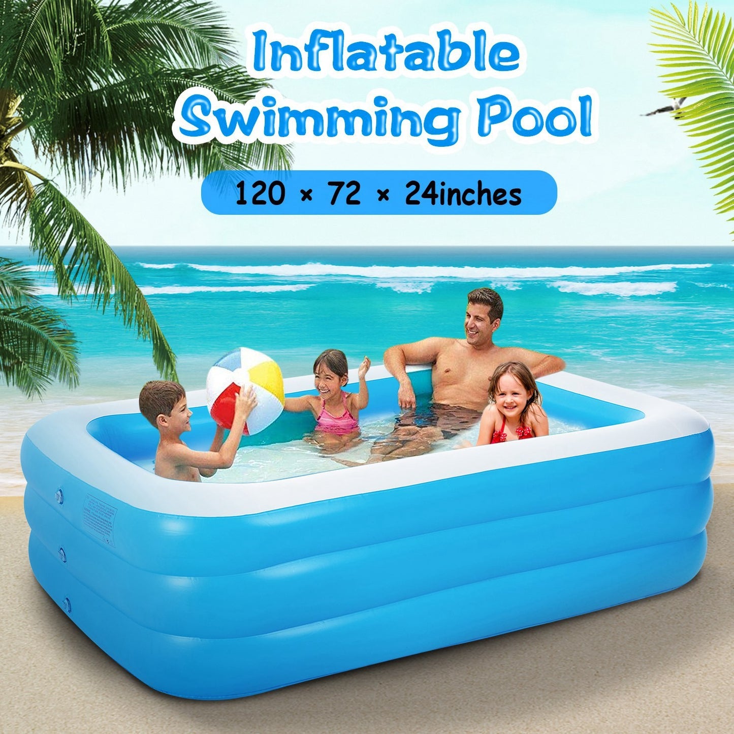 1Pc Inflatable Swimming Pools Family Swim Play Center Pool Blow Up Kiddie Pool For Family Inflatable Lounge Pool For Kids 120x72x24in