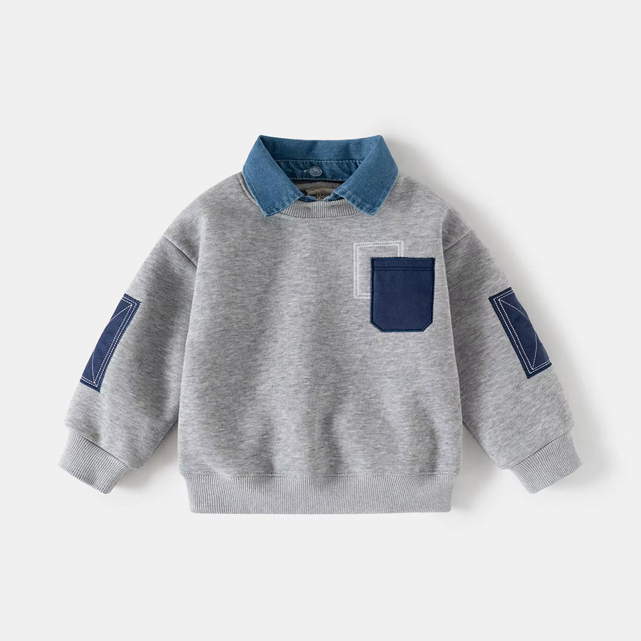 New Winter Kids Hoodie 2-7T Cute Patchwork Thicken Girls Sweatshirt Korean Version Loose Children Clothes Tops