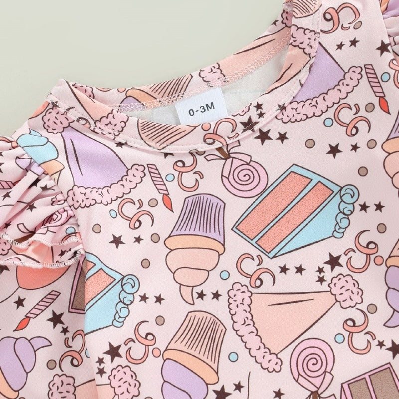 Baby Suspender Skirt Outfit Girls' Printed Top Siamese Triangle Romper Two-piece Corduroy Skirt