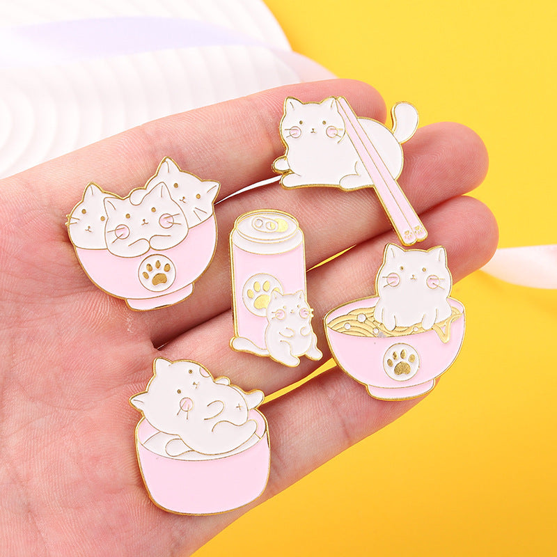 Kitty Brooch Bowl Cat Badge Golden M Badge Clothing Accessories Corsage Small Collar Pin