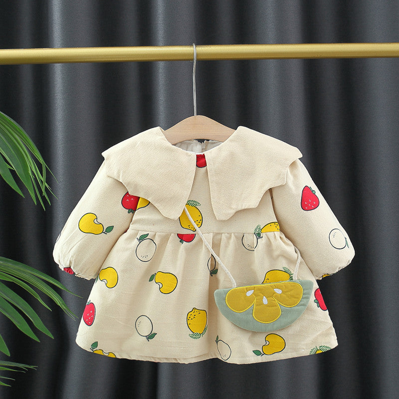 Autumn and Winter Arrival Baby Girls Long Sleeves Fruits Print Dress