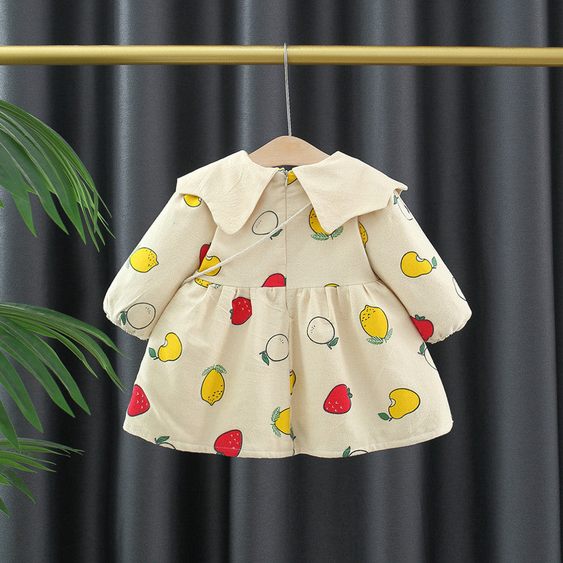 Autumn and Winter Arrival Baby Girls Long Sleeves Fruits Print Dress
