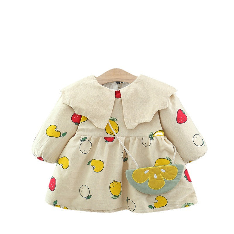 Autumn and Winter Arrival Baby Girls Long Sleeves Fruits Print Dress