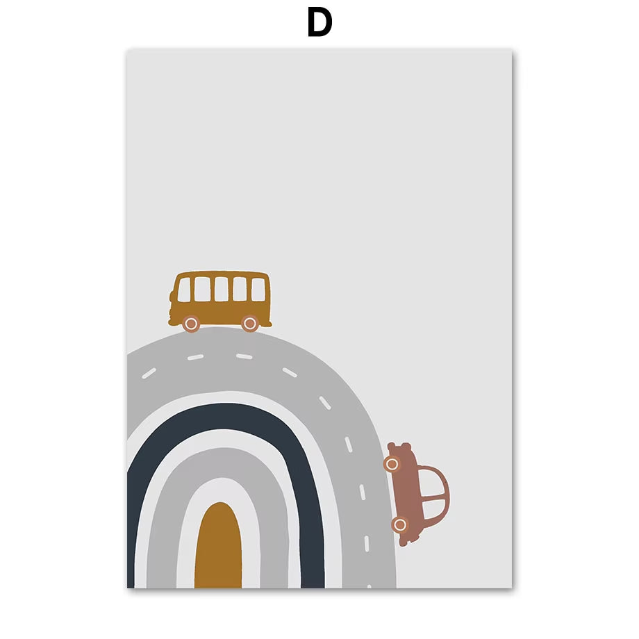 Boho Car Traffic Rainbow Alphabet Digit Wall Art Canvas Painting Nordic Cartoon Posters and Prints Pictures Baby Kids Room Decor