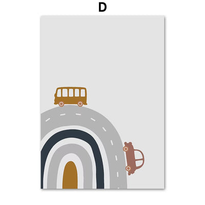 Boho Car Traffic Rainbow Alphabet Digit Wall Art Canvas Painting Nordic Cartoon Posters and Prints Pictures Baby Kids Room Decor