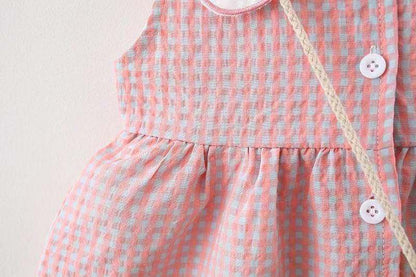 Girls' Summer Plaid Love-shape Print Dress