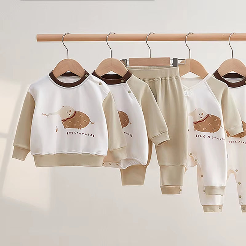 2024 Autumn Baby Clothes Newborn Boys Rompers 0-2Y Infant Girls Cartoon Printed Cotton Jumpsuit Toddler Outwear