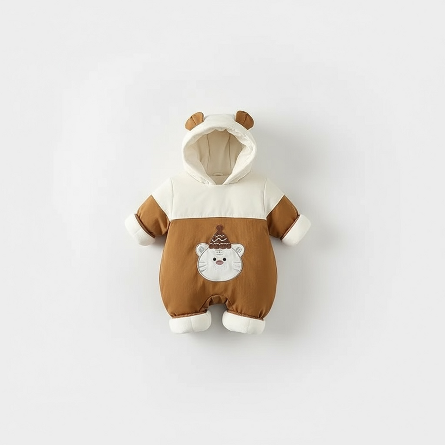 Cozy Tiger Hooded Romper – Warm Winter Baby Jumpsuit