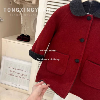Children'S Clothing 2023 Winter New Fashionable Double-Sided Woolen Coat Children'S Woolen Coat