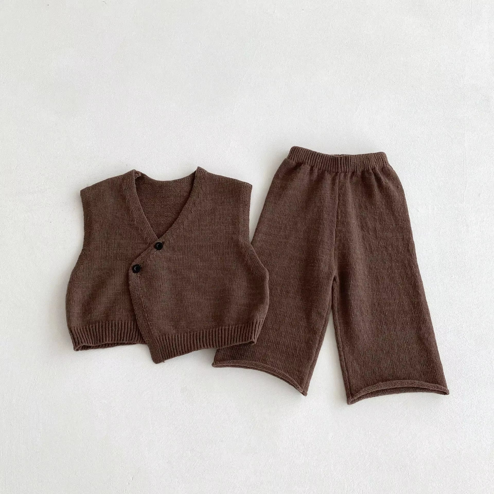 1-6Y Kids Clothing Set Knit Vest and Wide Leg Pants 2 Pcs Boys Clothing Set Brief Style Girls Sweater Suit