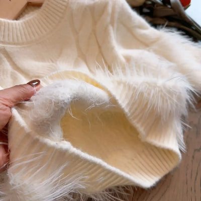 Girls Autumn Winter Sweater 2024 New Girls Baby Korean Fashion Outerwear Solid Color Design Versatile Loose Girls Top