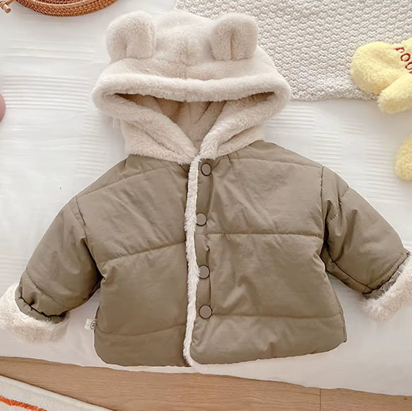 MILANCE Winter Baby Girls Clothes Fur Lining Hoodie Jacket Cotton Fleece Boys Coat