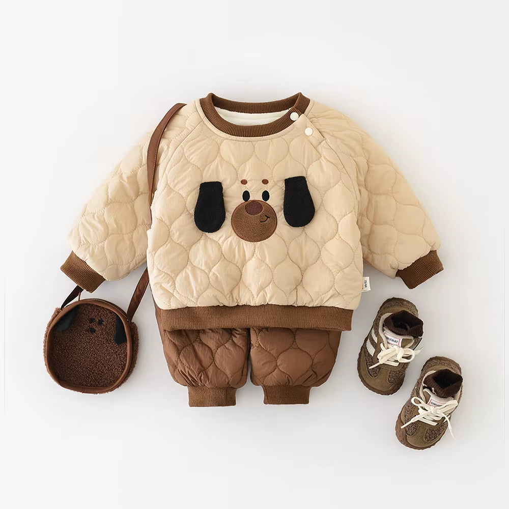 Winter Baby Clothes Set 6M-3Y Cartoon Bear Girls Infant Thicken Hoodie +Pants Fleece Padded Loose Toddler Outfit 2PCS