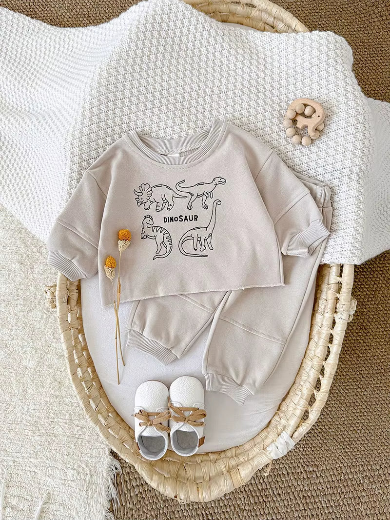 New Autumn Baby Clothes Set 1-18M Cartoon Dinosaur Toddler Girls Hoodie +Pants Cute Loose Korean Version Infant Outfit